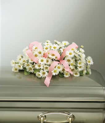 Pink Ribbon and White Daisy Casket Spray