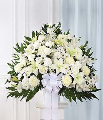 All white flower sympathy standing spray