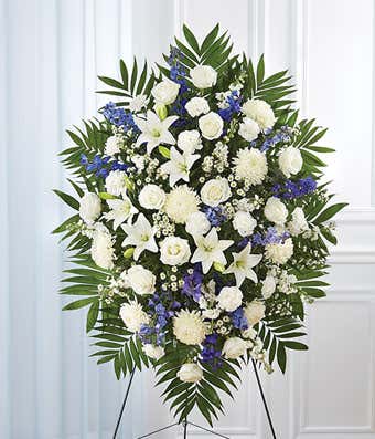 Blue delphinium and white flower standing spray