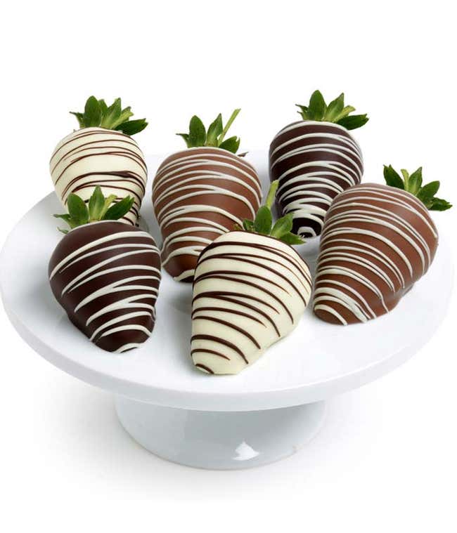 6 strawberries dipped in Belgian chocolate