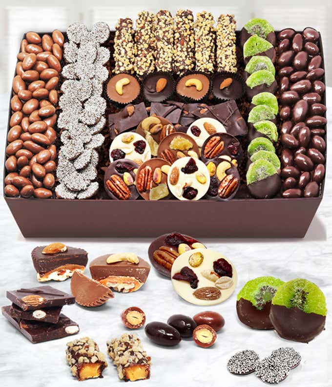 Premium Belgian Chocolate Covered Caramel, Nut and Fruit Tray