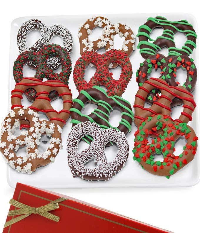 Christmas Belgian Chocolate Covered Pretzels - 12 Piece