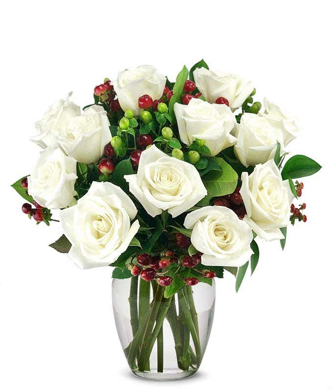 One Dozen White Christmas Roses