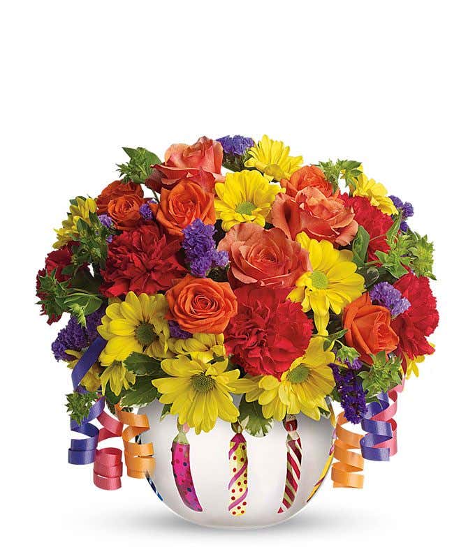 Birthday mixed bouquet with candle vase